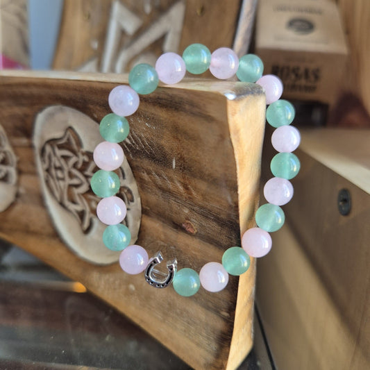 Bracelet Rose Quartz et Aventurine avec Fer de Cheval