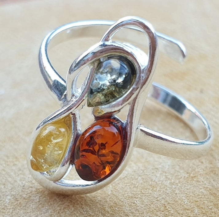 Bague Ambre Multicolore Argent
