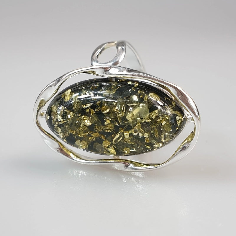 Bague Ambre Vert Argent