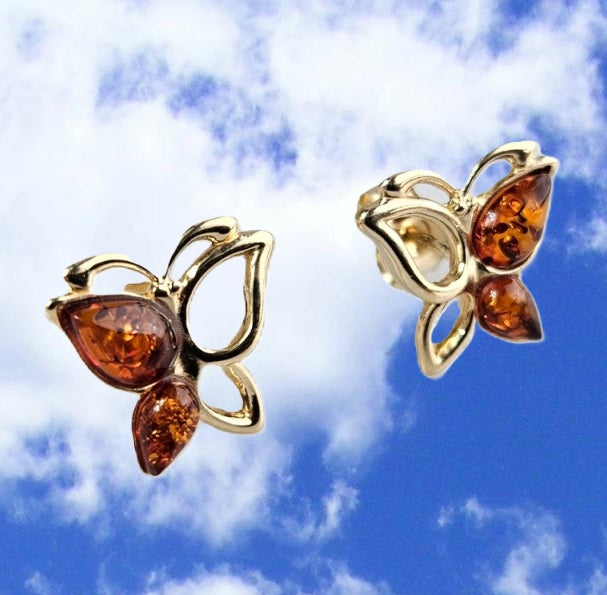 Boucles d'Oreilles Ambre Papillon