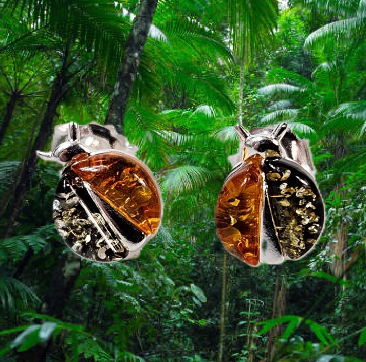 Boucles d'Oreilles Ambre Coccinelle