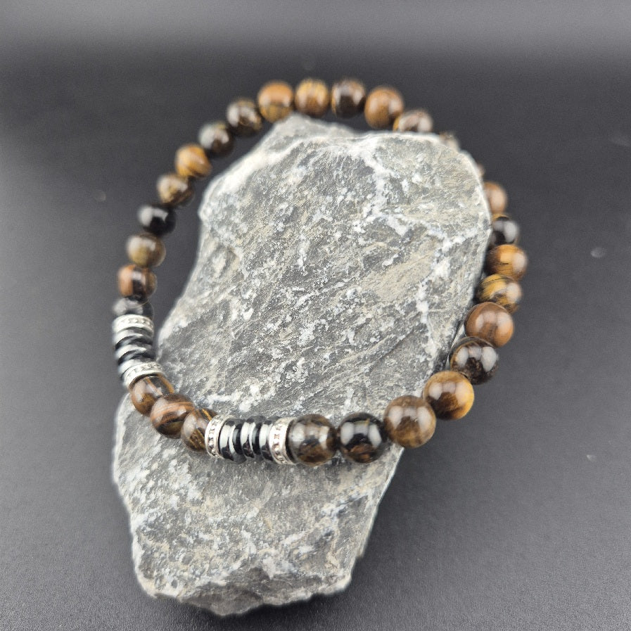 Bracelet Pierre Naturelle Oeil de Tigre et Obsidienne