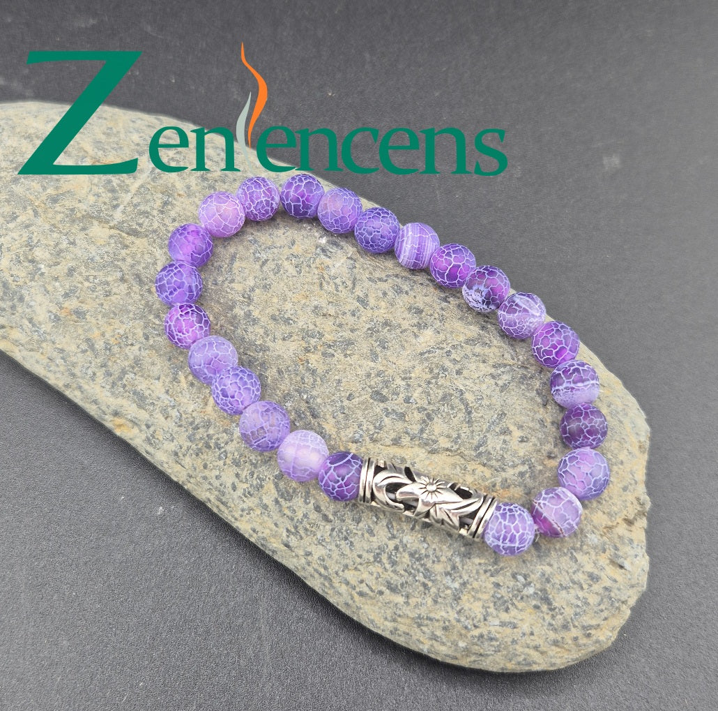 Bracelet en Pierre Agate Weathered Violette et Fleur