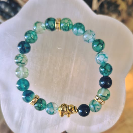 Bracelet en Agate Dragon Vert et Elephant