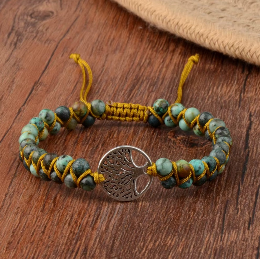 Bracelet Pierre Naturelle Tressé en Turqoise Africaine