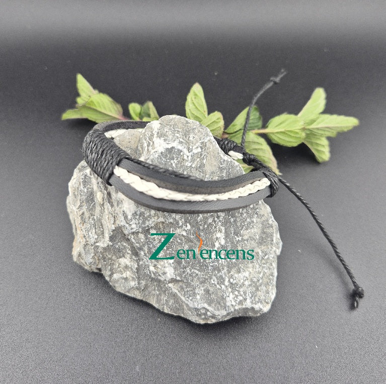 Bracelet en cuir Plat et Tresse Blanc & Noir