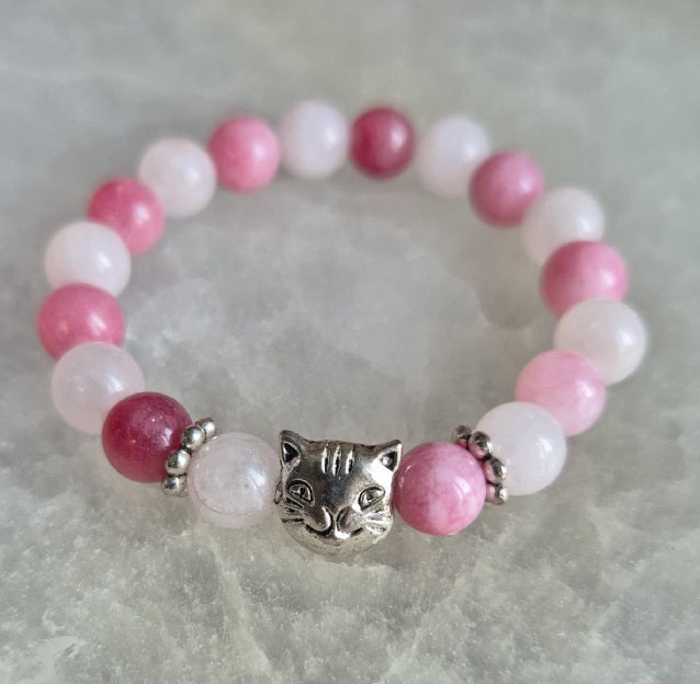 Bracelet Enfant Jade Cerise et Blanc et Chat