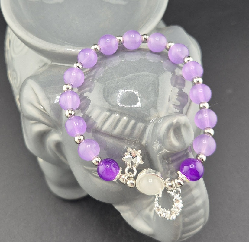Bracelet avec Lune et Etoile avec Strass Violet