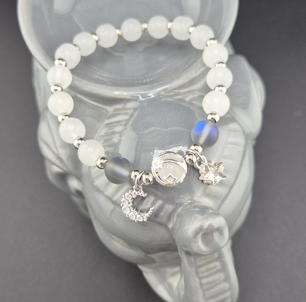 Bracelet avec Lune et Etoile avec Strass Blanc