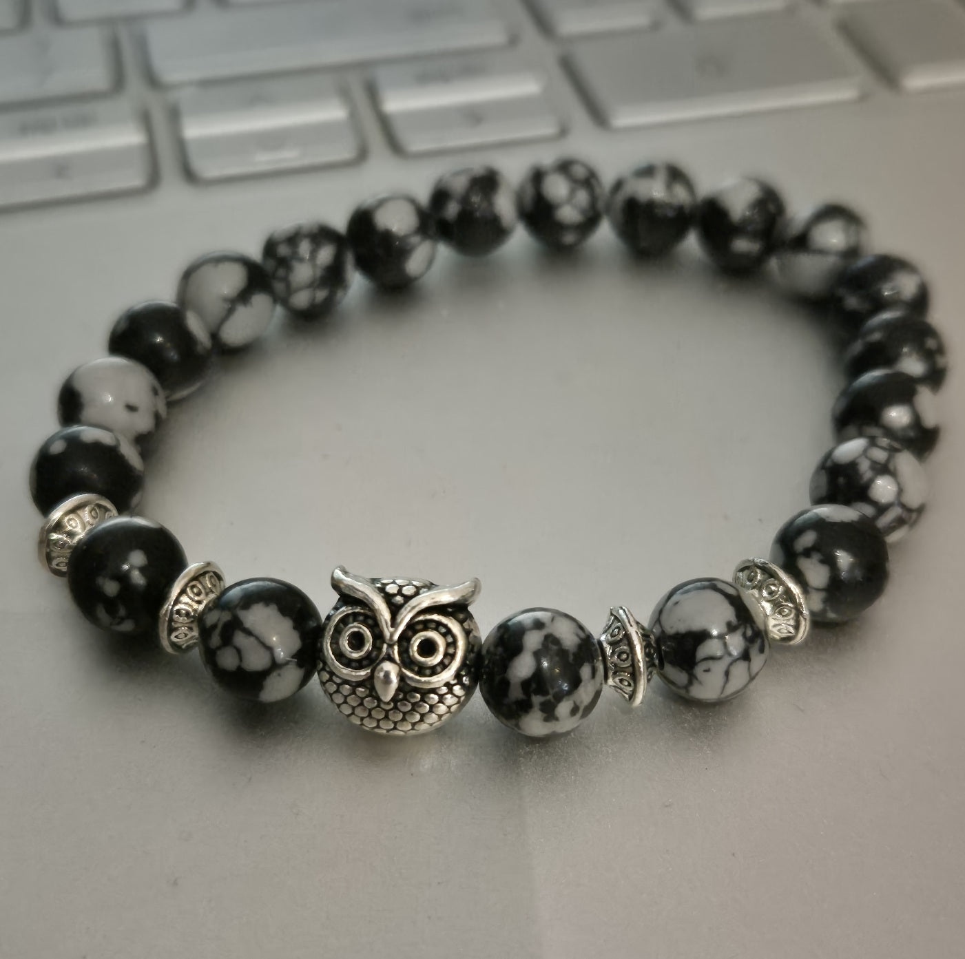Bracelet en Obsidienne Neige et Hibou