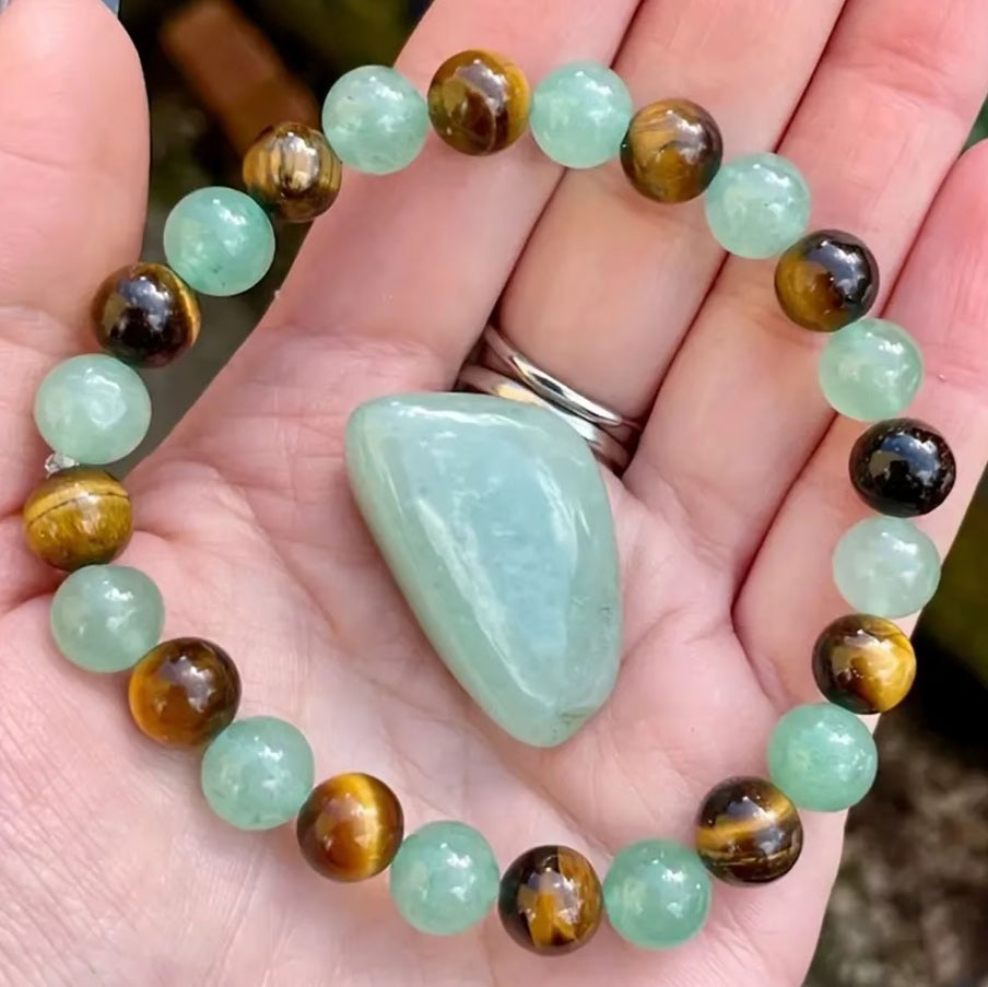 Bracelet en Pierre Naturelle Aventurine Verte et Œil de Tigre