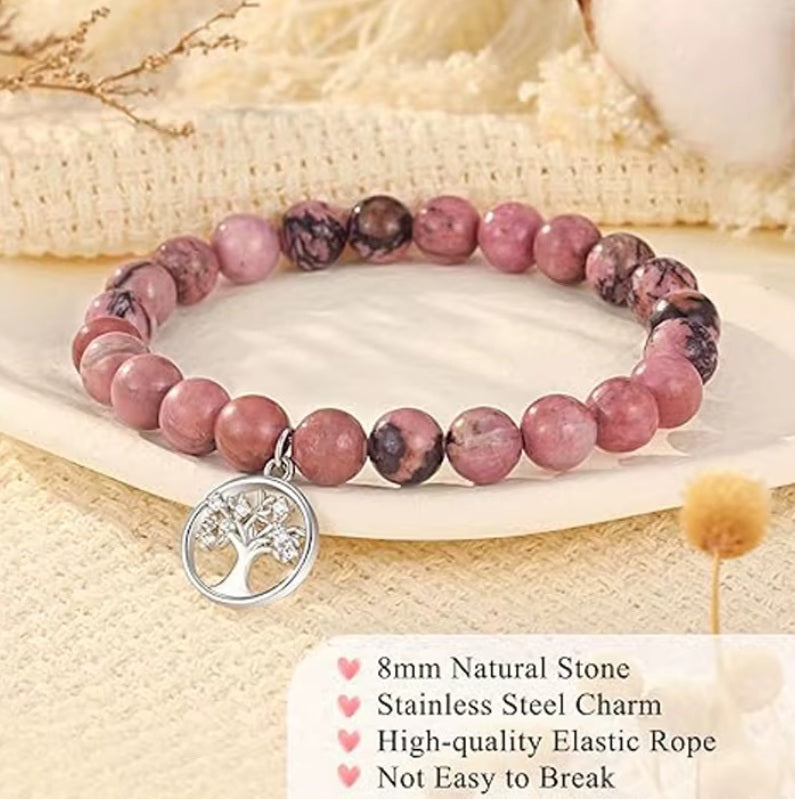 Bracelet Pierres Rhodonite & Arbre de Vie