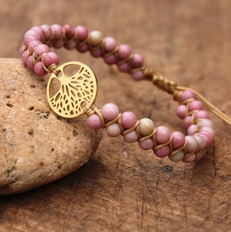 Bracelet Pierre Naturelle Tressé en Rhodonite