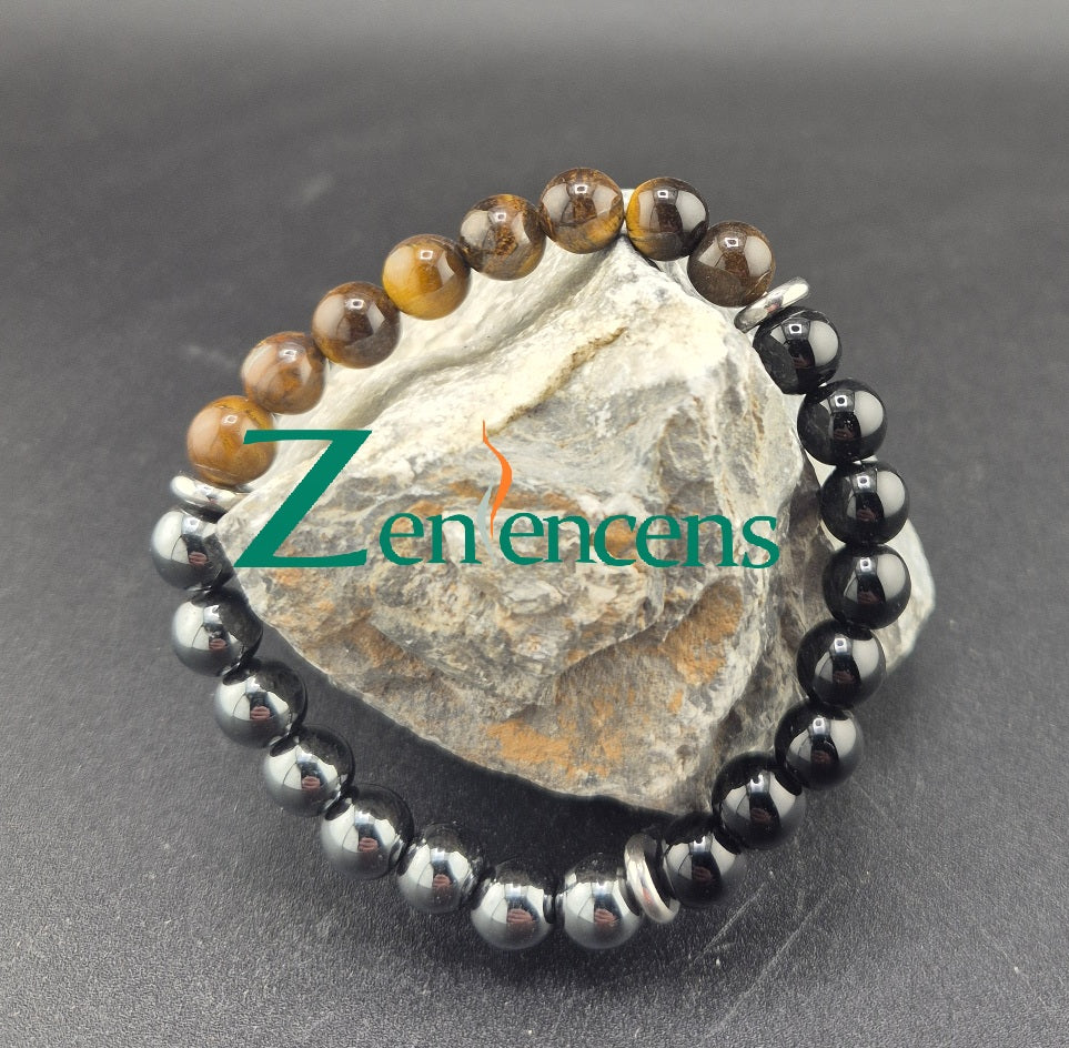 Bracelet Pierre Naturelle Oeil de Tigre, Obsidienne et Hematite