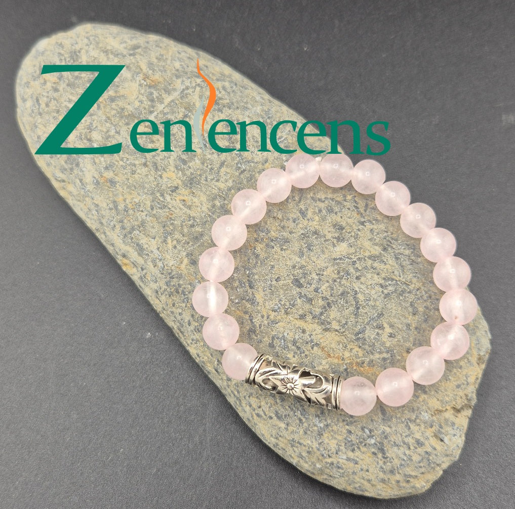 Bracelet en Pierre Quartz Rose et Fleur