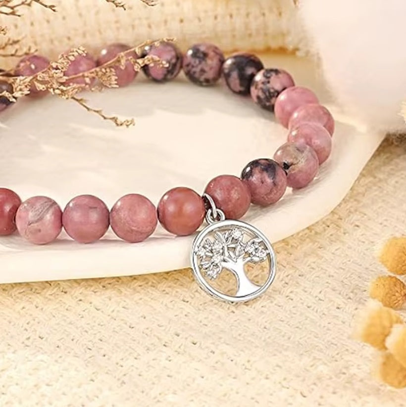 Bracelet Pierres Rhodonite & Arbre de Vie
