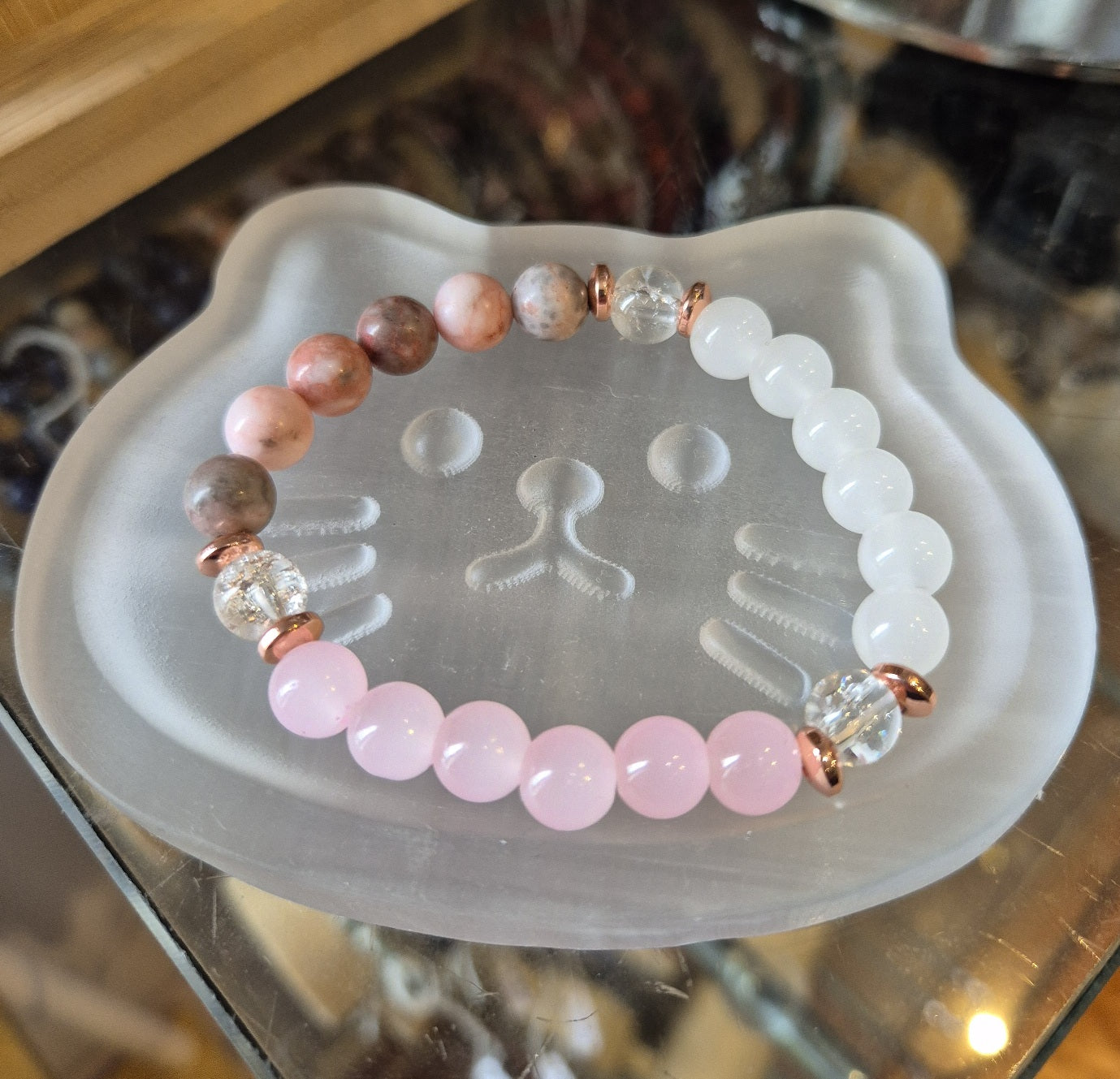Bracelet Pierres Rose et Blanche - Calmant et Amour
