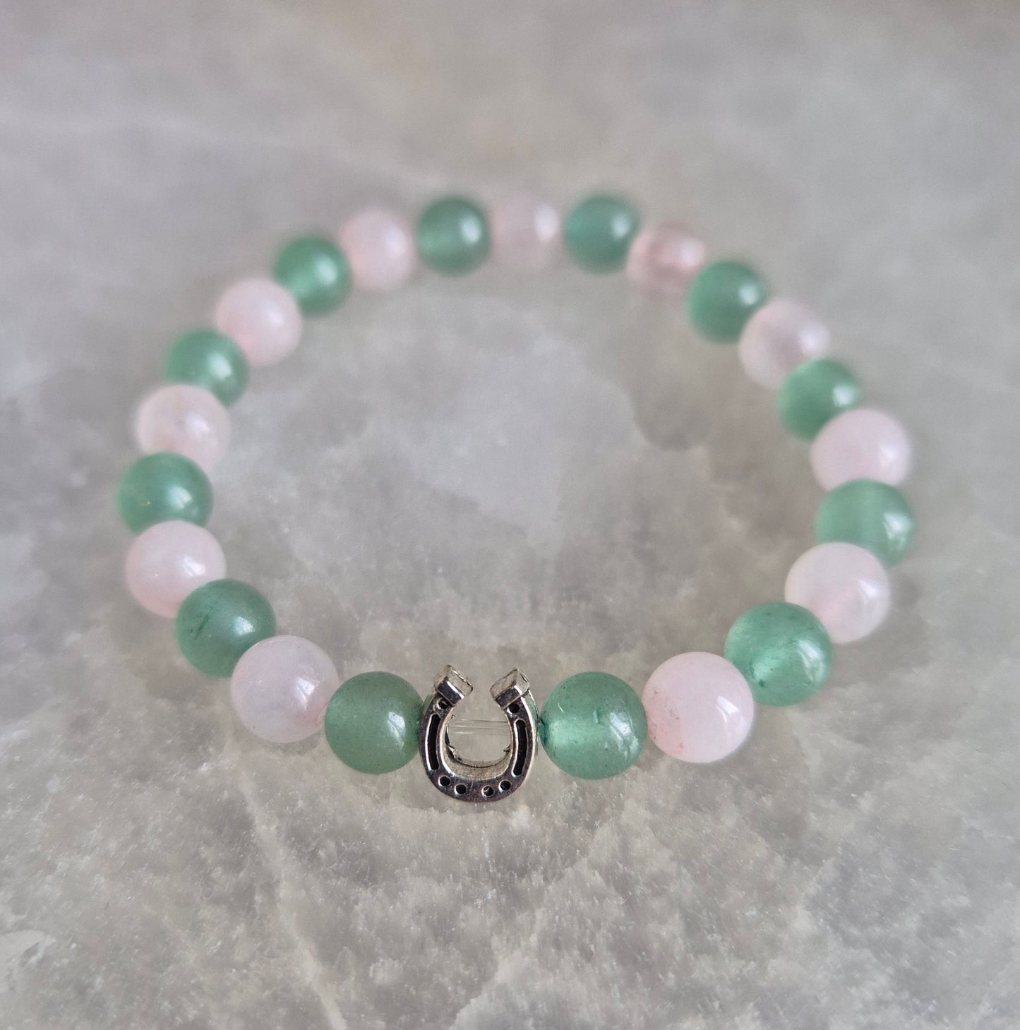 Bracelet Enfant Quartz Rose et Aventurine avec Fer à Cheval - Zenencens
