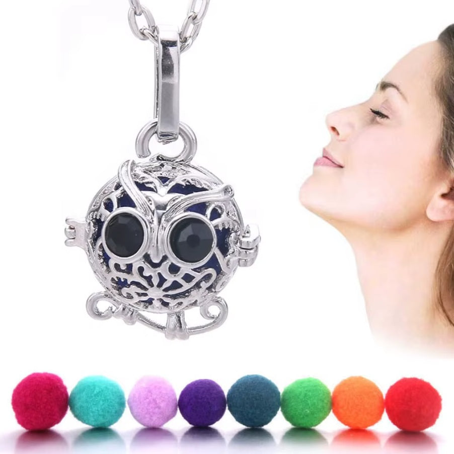 Collier Petite Sphere Diffuseur Hibou Argent