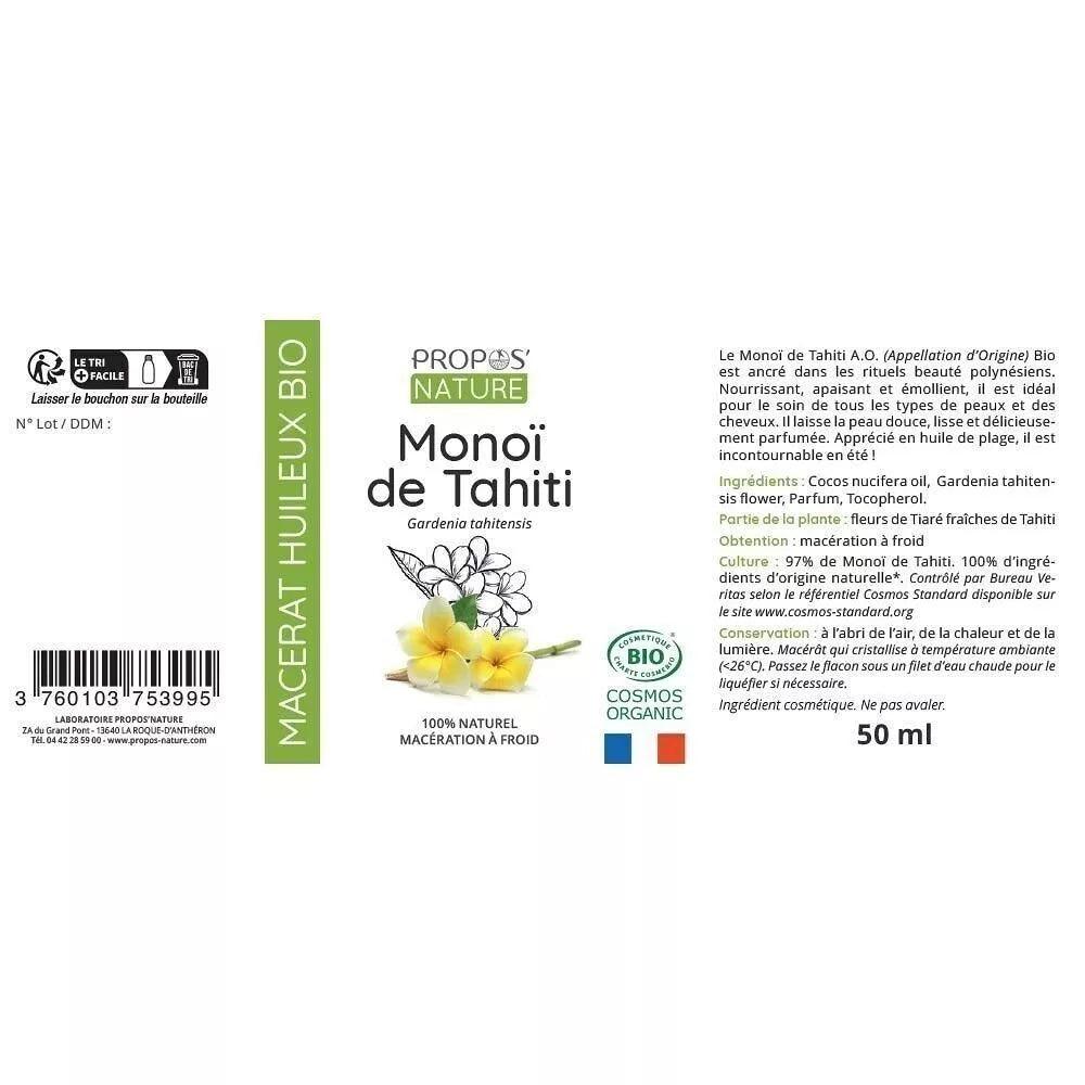 Monoi de Tahiti Macerat d'Huile BIO 50ml - SHOPHORSE