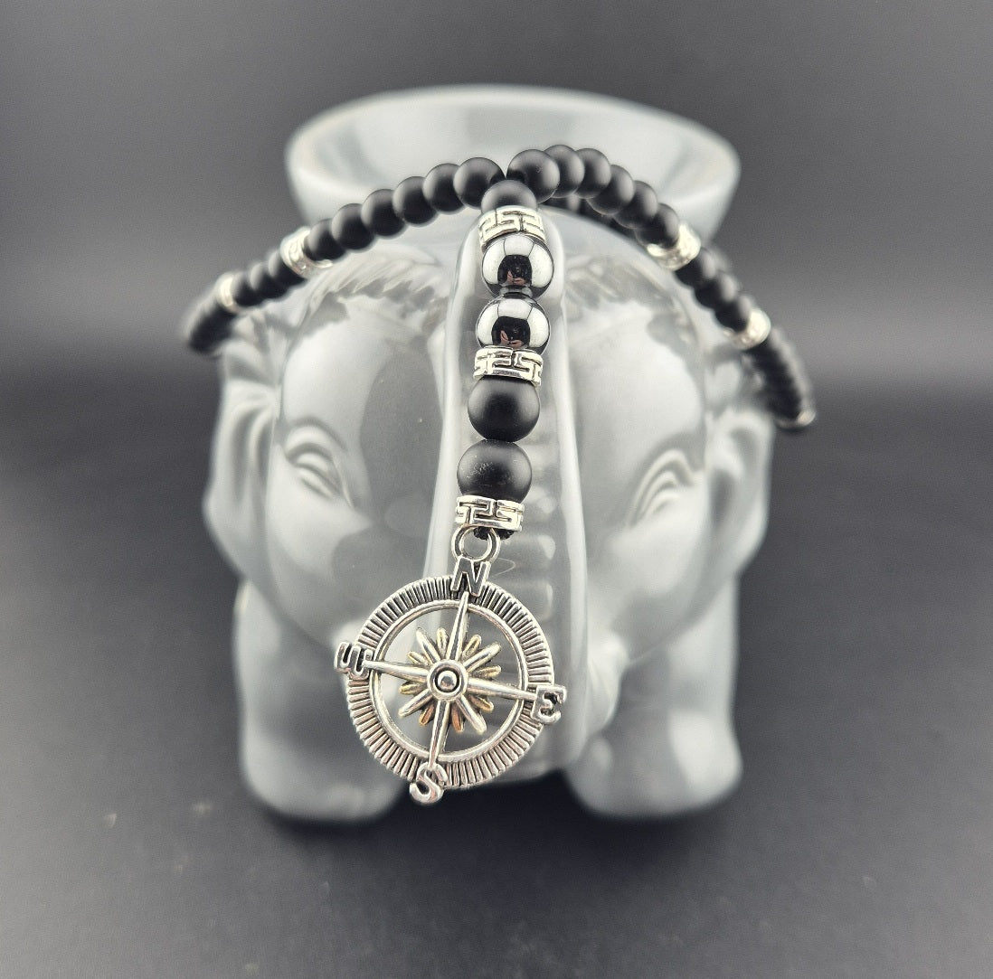 Collier Obsidienne Hematite et Boussole