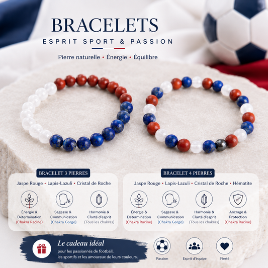 Bracelets Pierres Naturelles Bleu, Blanc et Rouge