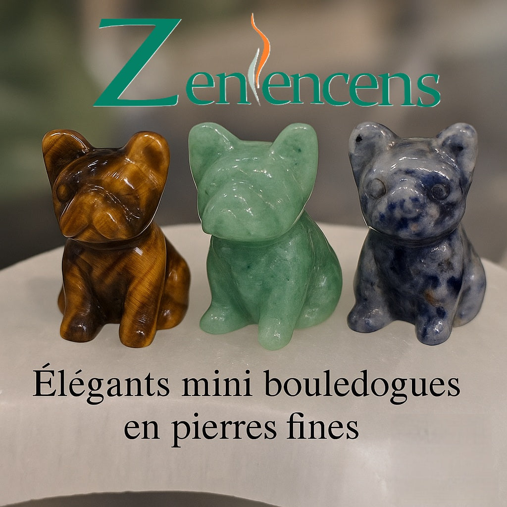 Figurines Mini Bulldogs en Pierres Naturelles