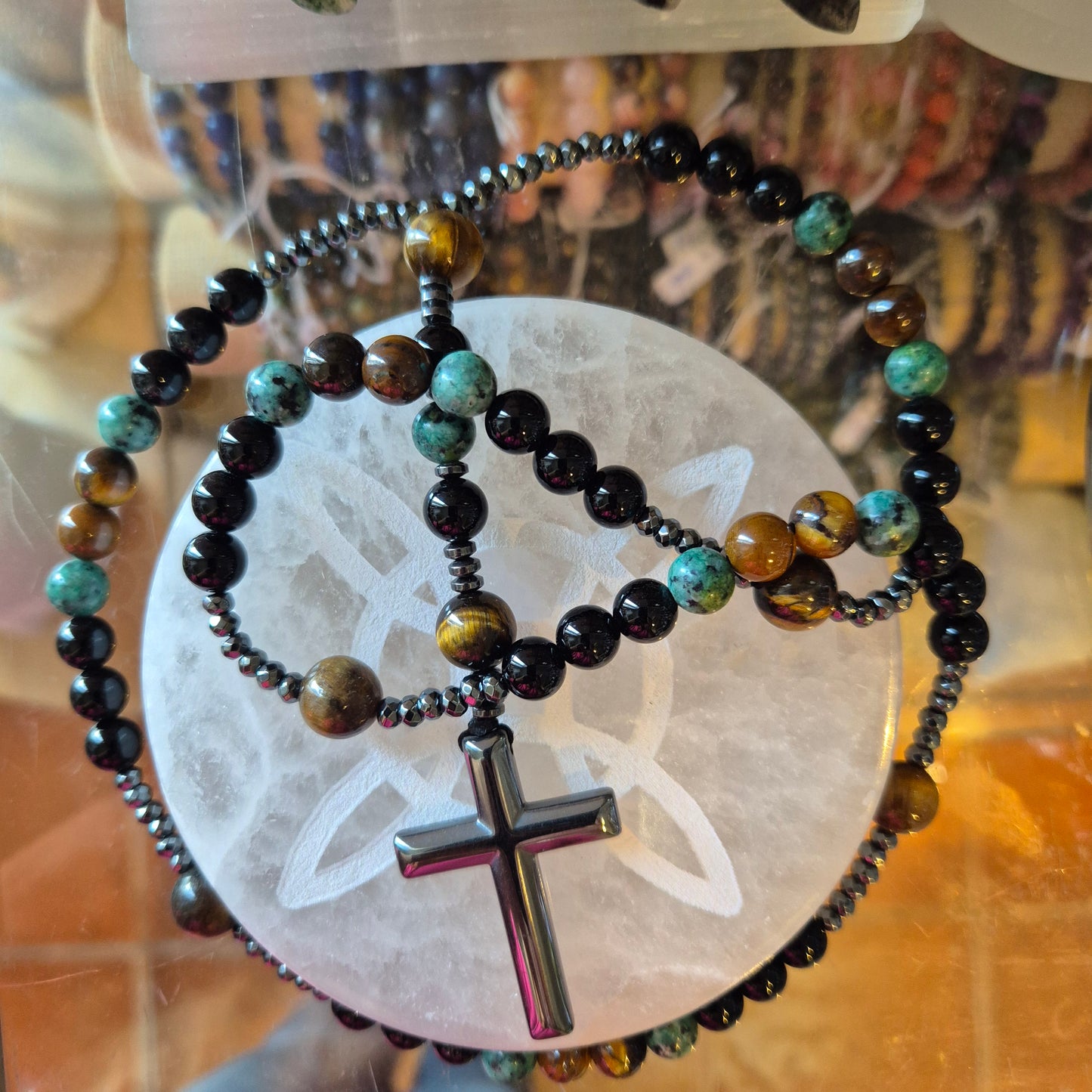 Chapelet / Collier en Pierres Naturelles – Croix et Énergie Minérale