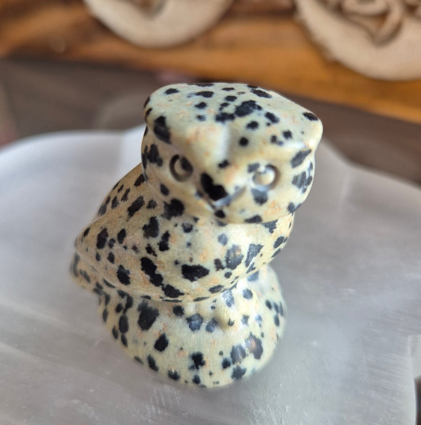 Chouette Figurine Jaspe Dalmatien - Zenencens
