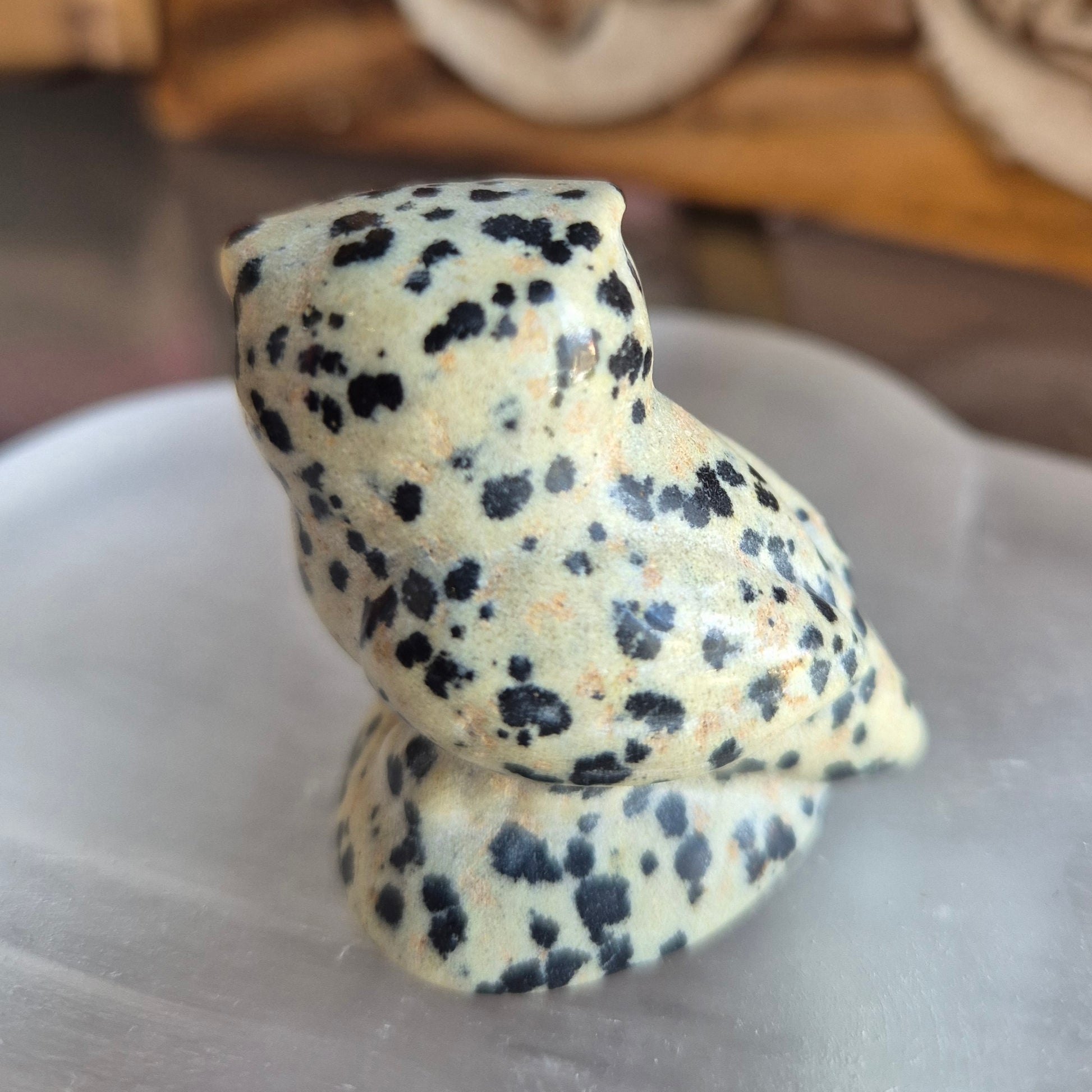Chouette Figurine Jaspe Dalmatien - Zenencens