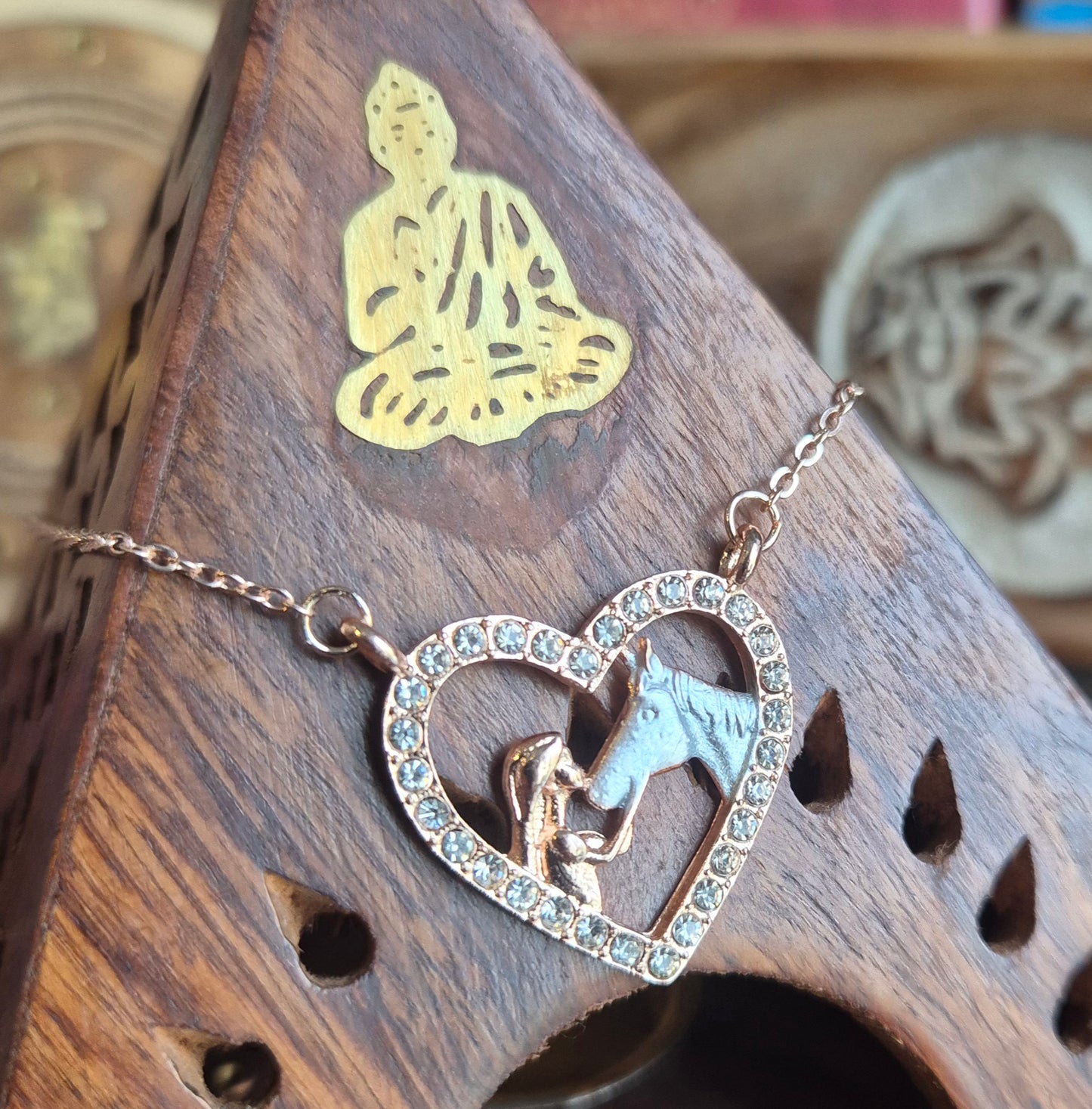 Pendentif Cœur avec Fille et Tête de Cheval et Strass Rose doré - Zenencens