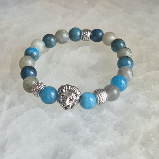 Bracelet Enfant Labradorite et Apatite avec Lion