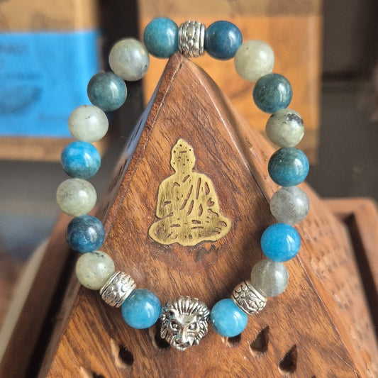 Bracelet Enfant Labradorite et Apatite avec Lion