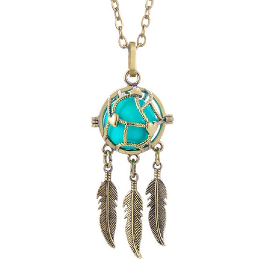 Collier Diffuseur Coeurs et Corde Attrape Reves Or Antique