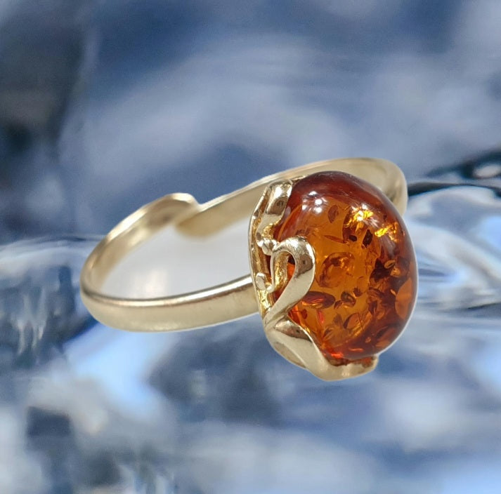 Bague Ambre Cognac Argent