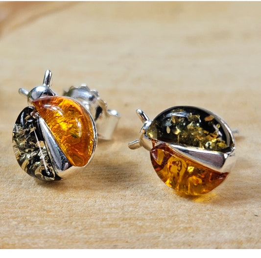 Boucles d'Oreilles Ambre Coccinelle