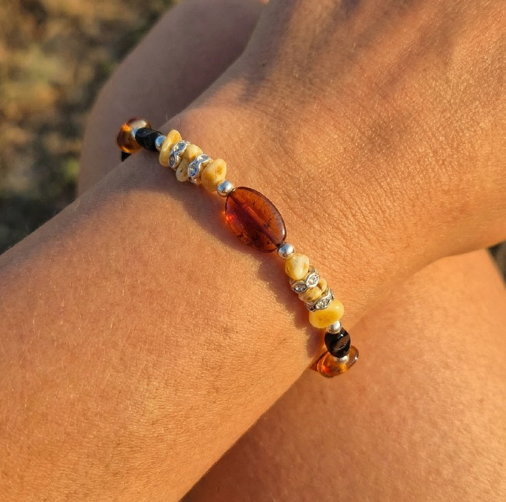 Bracelet Ambre Multi Colore et Strass