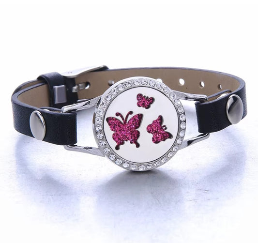 Bracelet Diffuseur en Cuir Papillions et Strass