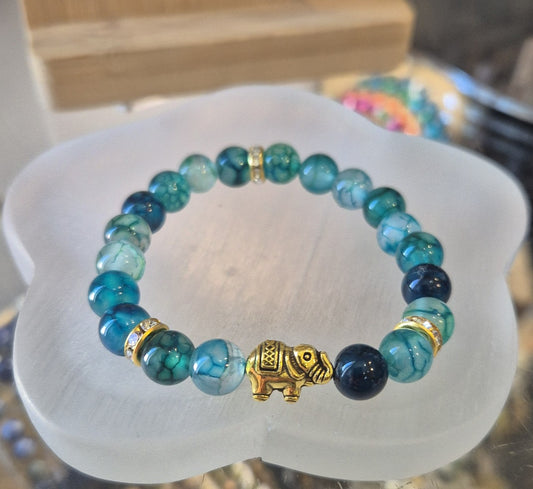 Bracelet en Agate Dragon Vert et Elephant