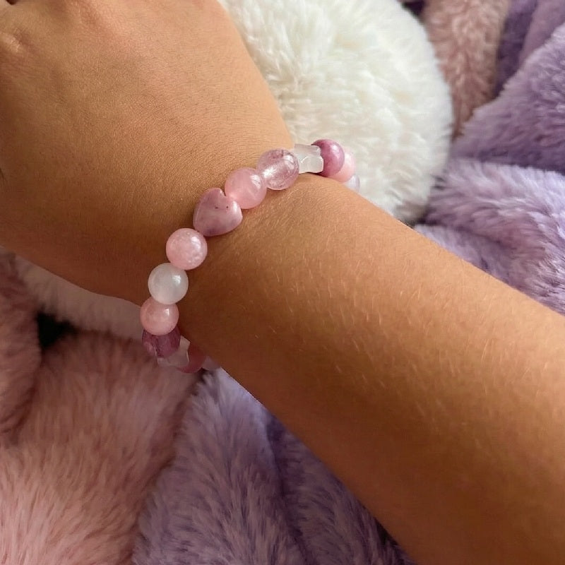 Bracelet Enfant en Pierres Rose Quartz, Jade & Calcedoine