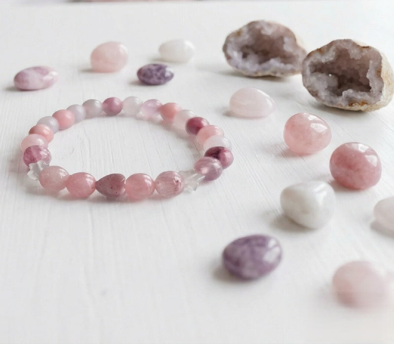 Bracelet Enfant en Pierres Rose Quartz, Jade & Calcedoine