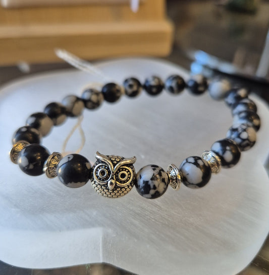 Bracelet en Obsidienne Neige et Hibou