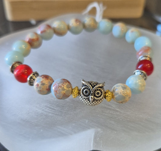 Bracelet en Agalmatolite et Hibou