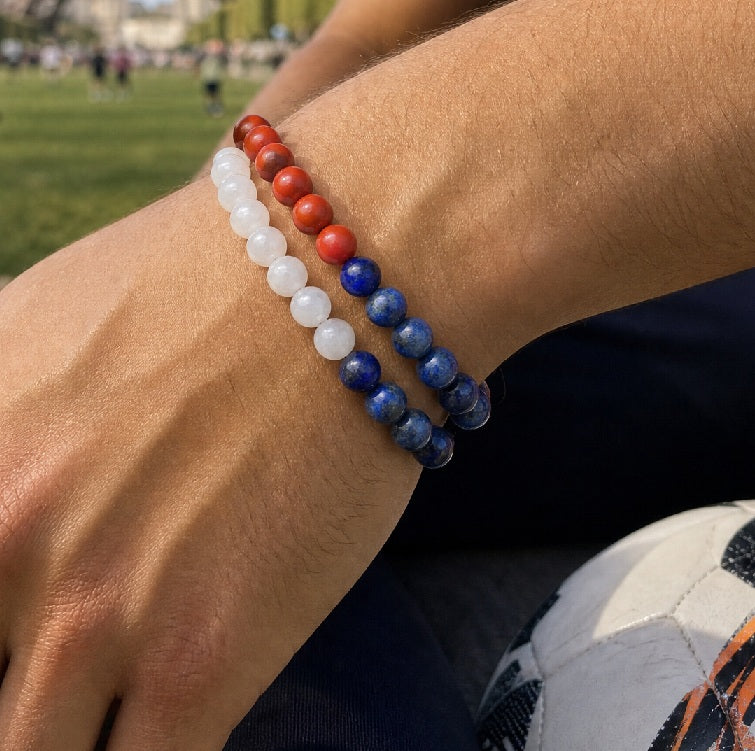 Bracelet Pierres Naturelle Bleu Blanc Rouge