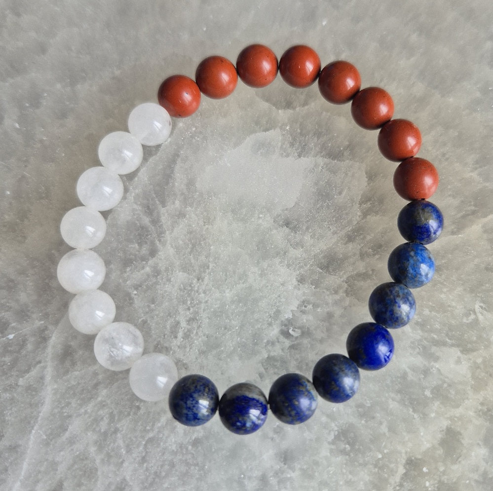 Bracelet Pierres Naturelle Bleu Blanc Rouge