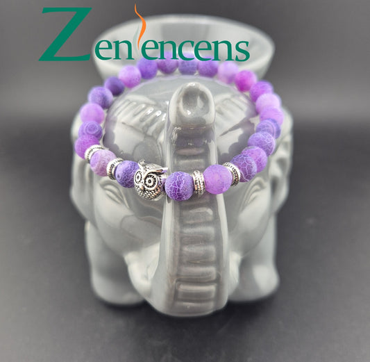 Bracelet en Pierre Agate Weathered Violette et Hibou