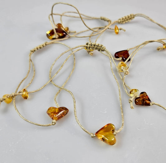 Bracelet Ambre Coeur en Corde Fin
