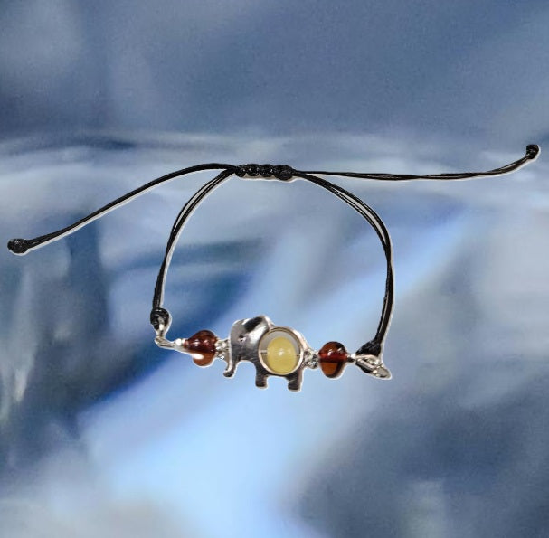 Bracelet Ambre Elephant en Cordon Noir