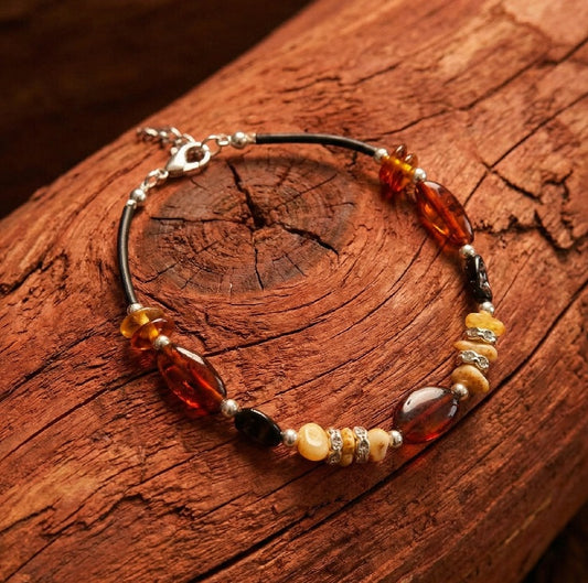 Bracelet Ambre Multi Colore et Strass