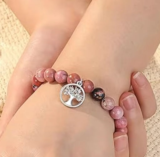 Bracelet Pierres Rhodonite & Arbre de Vie